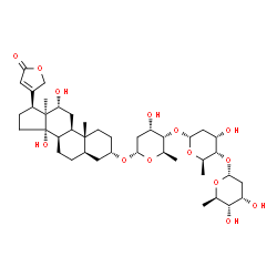 ChemSpider 2D Image | (3beta,5beta,9beta,10alpha,12beta,17alpha)-3-{[2,6-Dideoxy-alpha-D-ribo-hexopyranosyl-(1->4)-2,6-dideoxy-alpha-D-ribo-hexopyranosyl-(1->4)-2,6-dideoxy-alpha-D-ribo-hexopyranosyl]oxy}-12,14-dihydroxyca
rd-20(22)-enolide | C41H64O14