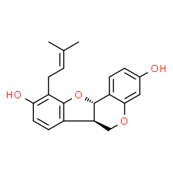 ChemSpider 2D Image | (6aR,11aS)-10-(3-Methyl-2-buten-1-yl)-6a,11a-dihydro-6H-[1]benzofuro[3,2-c]chromene-3,9-diol | C20H20O4