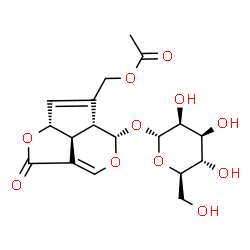 ChemSpider 2D Image | [(2aR,4aR,5S,7bS)-5-(alpha-D-Mannopyranosyloxy)-1-oxo-2a,4a,5,7b-tetrahydro-1H-2,6-dioxacyclopenta[cd]inden-4-yl]methyl acetate | C18H22O11
