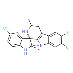 ChemSpider 2D Image | (1R)-5',7-Dichloro-6-fluoro-3-methyl-2,3,4,9-tetrahydrospiro[beta-carboline-1,3'-indol]-2'(1'H)-one | C19H14Cl2FN3O