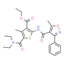ChemSpider 2D Image | ethyl 5-(diethylcarbamoyl)-4-methyl-2-(5-methyl-3-phenyl-1,2-oxazole-4-amido)thiophene-3-carboxylate | C24H27N3O5S