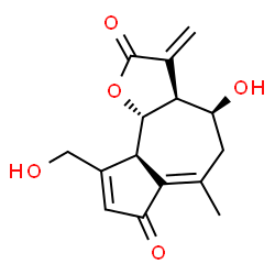 ChemSpider 2D Image | (3aS,4S,9aR,9bS)-4-Hydroxy-9-(hydroxymethyl)-6-methyl-3-methylene-3,3a,4,5,9a,9b-hexahydroazuleno[4,5-b]furan-2,7-dione | C15H16O5