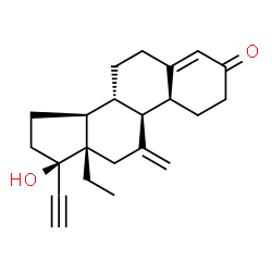 ChemSpider 2D Image | (8S,9S,10S,13S,14S,17R)-13-Ethyl-17-ethynyl-17-hydroxy-11-methylene-1,2,6,7,8,9,10,11,12,13,14,15,16,17-tetradecahydro-3H-cyclopenta[a]phenanthren-3-one (non-preferred name) | C22H28O2