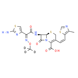 ChemSpider 2D Image | (6R,7R)-7-{[(2Z)-2-(2-Amino-1,3-thiazol-4-yl)-2-{[(~2~H_3_)methyloxy]imino}acetyl]amino}-3-[(Z)-2-(4-methyl-1,3-thiazol-5-yl)vinyl]-8-oxo-5-thia-1-azabicyclo[4.2.0]oct-2-ene-2-carboxylic acid | C19H15D3N6O5S3