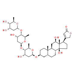 ChemSpider 2D Image | (3beta,5beta,12beta)-3-{[2,6-Dideoxy-D-ribo-hexopyranosyl-(1->4)-2,6-dideoxy-beta-D-ribo-hexopyranosyl-(1->4)-2,6-dideoxy-beta-D-ribo-hexopyranosyl]oxy}-12,14-dihydroxycard-20(22)-enolide | C41H64O14