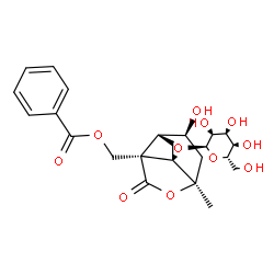 ChemSpider 2D Image | [(1S,3R,4S,6R,9R)-1-(alpha-L-Altropyranosyloxy)-4-hydroxy-6-methyl-8-oxo-7-oxatricyclo[4.3.0.0~3,9~]non-9-yl]methyl benzoate | C23H28O11
