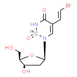 ChemSpider 2D Image | 5-[(E)-2-Bromovinyl]-1-(2-deoxy-beta-D-threo-pentofuranosyl)-2,4(1H,3H)-(2-~14~C)pyrimidinedione | C1014CH13BrN2O5