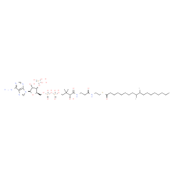 ChemSpider 2D Image | S-{(9R)-1-[(2R,3S,4R,5R)-5-(6-Amino-9H-purin-9-yl)-4-hydroxy-3-(phosphonooxy)tetrahydro-2-furanyl]-3,5,9-trihydroxy-8,8-dimethyl-3,5-dioxido-10,14-dioxo-2,4,6-trioxa-11,15-diaza-3lambda~5~,5lambda~5~-
diphosphaheptadecan-17-yl} (9,10-~3~H_2_)octadecanethioate (non-preferred name) | C39H68T2N7O17P3S
