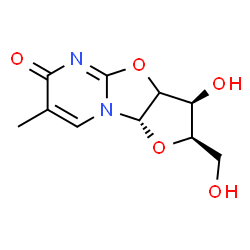 ChemSpider 2D Image | (2R,3S,9aS)-3-Hydroxy-2-(hydroxymethyl)-7-methyl-2,3,3a,9a-tetrahydro-6H-furo[2',3':4,5][1,3]oxazolo[3,2-a]pyrimidin-6-one | C10H12N2O5