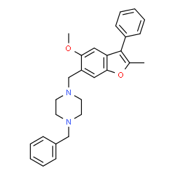 ChemSpider 2D Image | 1-Benzyl-4-[(5-methoxy-2-methyl-3-phenyl-1-benzofuran-6-yl)methyl]piperazine | C28H30N2O2