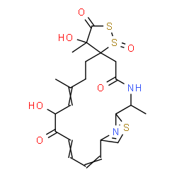 ChemSpider 2D Image | 4,11'-Dihydroxy-2',4,9'-trimethyl-4'H,5H,12'H-spiro[1,2-dithiolane-3,6'-[19]thia[3,20]diazabicyclo[15.2.1]icosa[1(20),9,13,15,17]pentaene]-4',5,12'-trione 2-oxide | C22H26N2O6S3