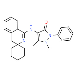 ChemSpider 2D Image | 1,5-Dimethyl-2-phenyl-4-(4'H-spiro[cyclohexane-1,3'-isoquinolin]-1'-ylamino)-1,2-dihydro-3H-pyrazol-3-one | C25H28N4O