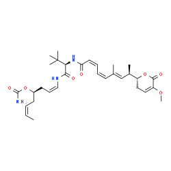 ChemSpider 2D Image | (1Z,4R,6Z)-1-[(N-{(2Z,4Z,6E,8R)-8-[(2R)-5-Methoxy-6-oxo-3,6-dihydro-2H-pyran-2-yl]-6-methyl-2,4,6-nonatrienoyl}-3-methyl-D-valyl)amino]-1,6-octadien-4-yl carbamate | C31H45N3O7