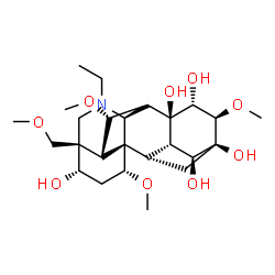 ChemSpider 2D Image | (1beta,3beta,4beta,6beta,7beta,8alpha,9alpha,11beta,13alpha,14alpha,15beta,16alpha,17S)-20-Ethyl-1,6,16-trimethoxy-4-(methoxymethyl)aconitane-3,8,13,14,15-pentol | C25H41NO9