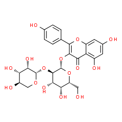 ChemSpider 2D Image | 5,7-Dihydroxy-2-(4-hydroxyphenyl)-4-oxo-4H-chromen-3-yl 2-O-beta-D-lyxopyranosyl-beta-D-galactopyranoside | C26H28O15