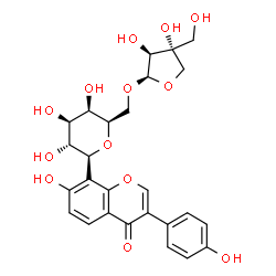 ChemSpider 2D Image | (1S)-1,5-Anhydro-6-O-[(2R,3S,4R)-3,4-dihydroxy-4-(hydroxymethyl)tetrahydro-2-furanyl]-1-[7-hydroxy-3-(4-hydroxyphenyl)-4-oxo-4H-chromen-8-yl]-D-galactitol | C26H28O13