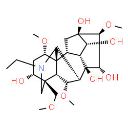 ChemSpider 2D Image | (1alpha,3alpha,6alpha,11beta,14alpha,15alpha,16beta,17S)-20-Ethyl-1,6,16-trimethoxy-4-(methoxymethyl)aconitane-3,8,13,14,15-pentol | C25H41NO9