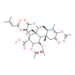 ChemSpider 2D Image | Methyl (9xi,11beta,15beta)-3,11,12-triacetoxy-15-[(3-methyl-2-butenoyl)oxy]-2,16-dioxo-13,20-epoxypicras-3-en-21-oate | C32H38O14