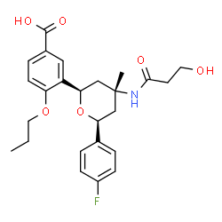 ChemSpider 2D Image | 3-{(2R,4R,6S)-6-(4-Fluorophenyl)-4-[(3-hydroxypropanoyl)amino]-4-methyltetrahydro-2H-pyran-2-yl}-4-propoxybenzoic acid | C25H30FNO6