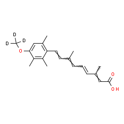 ChemSpider 2D Image | (2E,4E,6E,8E)-3,7-Dimethyl-9-{2,3,6-trimethyl-4-[(~2~H_3_)methyloxy]phenyl}-2,4,6,8-nonatetraenoic acid | C21H23D3O3