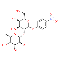 ChemSpider 2D Image | 4-Nitrophenyl 2-O-(6-deoxy-beta-L-galactopyranosyl)-alpha-D-galactopyranoside | C18H25NO12