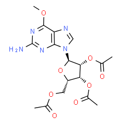 ChemSpider 2D Image | 6-Methoxy-9-(2,3,5-tri-O-acetyl-alpha-L-lyxofuranosyl)-9H-purin-2-amine | C17H21N5O8