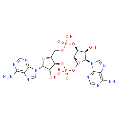 ChemSpider 2D Image | (2R,3S,3aS,7aR,9S,10R,10aS,14aR)-2,9-Bis(6-amino-9H-purin-9-yl)octahydro-2H,7H-difuro[3,2-d:3',2'-j][1,3,7,9,2,8]tetraoxadiphosphacyclododecine-3,5,10,12-tetrol 5,12-dioxide | C20H24N10O12P2