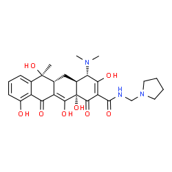 ChemSpider 2D Image | (4S,4aS,5aR,6S,12aS)-4-(Dimethylamino)-3,6,10,12,12a-pentahydroxy-6-methyl-1,11-dioxo-N-(1-pyrrolidinylmethyl)-1,4,4a,5,5a,6,11,12a-octahydro-2-tetracenecarboxamide | C27H33N3O8
