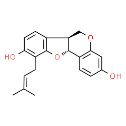 ChemSpider 2D Image | (6aS,11aR)-10-(3-Methyl-2-buten-1-yl)-6a,11a-dihydro-6H-[1]benzofuro[3,2-c]chromene-3,9-diol | C20H20O4