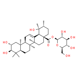 ChemSpider 2D Image | 1-O-[(2alpha,3beta,8alpha,10alpha,18alpha,19alpha)-2,3,19-Trihydroxy-28-oxours-12-en-28-yl]-beta-D-glucopyranose | C36H58O10
