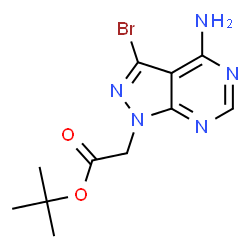 ChemSpider 2D Image | 2-Methyl-2-propanyl (4-amino-3-bromo-1H-pyrazolo[3,4-d]pyrimidin-1-yl)acetate | C11H14BrN5O2