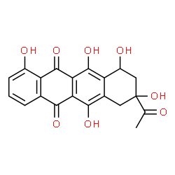 ChemSpider 2D Image | 8-Acetyl-1,6,8,10,11-pentahydroxy-7,8,9,10-tetrahydro-5,12-tetracenedione | C20H16O8