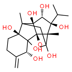 ChemSpider 2D Image | (2R,6S,10S,11S,12R,13S,14R)-11-Isopropyl-7,10-dimethyl-3-methylene-15-oxapentacyclo[7.5.1.0~1,6~.0~7,13~.0~10,14~]pentadecane-2,6,9,11,12,13,14-heptol | C20H30O8