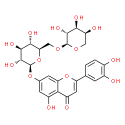 ChemSpider 2D Image | 2-(3,4-Dihydroxyphenyl)-5-hydroxy-4-oxo-4H-chromen-7-yl 6-O-alpha-L-arabinopyranosyl-beta-D-glucopyranoside | C26H28O15