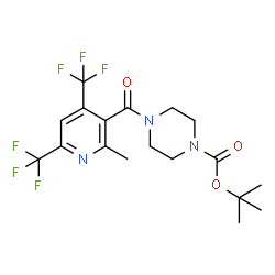 ChemSpider 2D Image | 2-Methyl-2-propanyl 4-{[2-methyl-4,6-bis(trifluoromethyl)-3-pyridinyl]carbonyl}-1-piperazinecarboxylate | C18H21F6N3O3