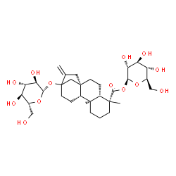 ChemSpider 2D Image | 1-O-[(5beta,9beta,10alpha)-13-(beta-D-Glucopyranosyloxy)-18-oxokaur-16-en-18-yl]-beta-D-glucopyranose | C32H50O13