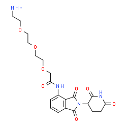 ChemSpider 2D Image | 2-{2-[2-(2-Aminoethoxy)ethoxy]ethoxy}-N-[2-(2,6-dioxo-3-piperidinyl)-1,3-dioxo-2,3-dihydro-1H-isoindol-4-yl]acetamide | C21H26N4O8