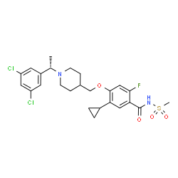 ChemSpider 2D Image | 5-Cyclopropyl-4-({1-[(1S)-1-(3,5-dichlorophenyl)ethyl]-4-piperidinyl}methoxy)-2-fluoro-N-(methylsulfonyl)benzamide | C25H29Cl2FN2O4S