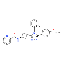 ChemSpider 2D Image | N-{trans-3-[5-(5-Ethoxy-2-pyridinyl)-4-(2-fluorophenyl)-4H-1,2,4-triazol-3-yl]cyclobutyl}-2-pyridinecarboxamide | C25H23FN6O2
