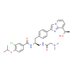 ChemSpider 2D Image | 3-Chloro-N-[(2S)-1-[(N,N-dimethylglycyl)amino]-3-(4-{8-[(1R)-1-hydroxyethyl]imidazo[1,2-a]pyridin-2-yl}phenyl)-2-propanyl]-4-isopropoxybenzamide | C32H38ClN5O4