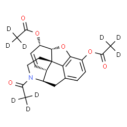 ChemSpider 2D Image | (5alpha,6alpha)-17-(~2~H_3_)Ethanoyl-7,8-didehydro-4,5-epoxymorphinan-3,6-diyl di(~2~H_3_)acetate | C22H14D9NO6