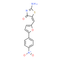 ChemSpider 2D Image | (5E)-2-Amino-5-{[5-(4-nitrophenyl)-2-furyl]methylene}-1,3-thiazol-4(5H)-one | C14H9N3O4S