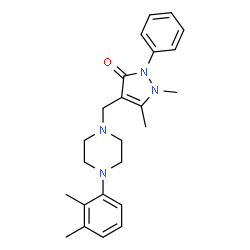 ChemSpider 2D Image | 4-{[4-(2,3-Dimethylphenyl)-1-piperazinyl]methyl}-1,5-dimethyl-2-phenyl-1,2-dihydro-3H-pyrazol-3-one | C24H30N4O