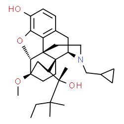 ChemSpider 2D Image | (5alpha,6beta,14beta,18S)-17-(Cyclopropylmethyl)-18-[(2S)-2-hydroxy-3,3-dimethyl-2-pentanyl]-6-methoxy-18,19-dihydro-4,5-epoxy-6,14-ethenomorphinan-3-ol | C30H43NO4