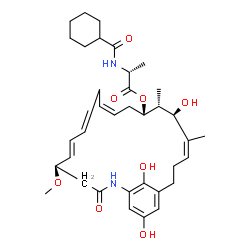 ChemSpider 2D Image | (5R,6E,10Z,13S,14R,15R,16Z)-15,22,24-Trihydroxy-5-methoxy-14,16-dimethyl-3-oxo-2-azabicyclo[18.3.1]tetracosa-1(24),6,8,10,16,20,22-heptaen-13-yl N-(cyclohexylcarbonyl)-D-alaninate | C36H50N2O8