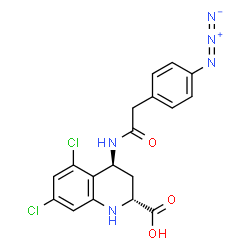 ChemSpider 2D Image | (2R,4S)-4-{[(4-Azidophenyl)acetyl]amino}-5,7-dichloro-1,2,3,4-tetrahydro-2-quinolinecarboxylic acid | C18H15Cl2N5O3