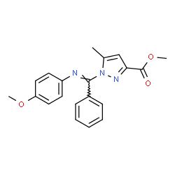 ChemSpider 2D Image | Methyl 1-[(E)-[(4-methoxyphenyl)imino](phenyl)methyl]-5-methyl-1H-pyrazole-3-carboxylate | C20H19N3O3