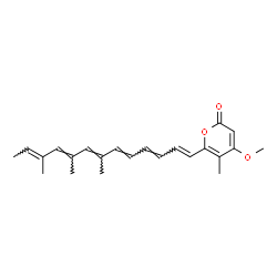 ChemSpider 2D Image | 4-Methoxy-5-methyl-6-[(1E,3E,5E,7E,9E,11E)-7,9,11-trimethyl-1,3,5,7,9,11-tridecahexaen-1-yl]-2H-pyran-2-one | C23H28O3
