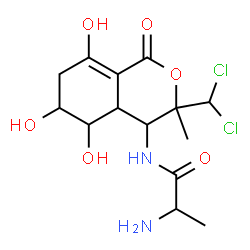 ChemSpider 2D Image | N-[3-(Dichloromethyl)-5,6,8-trihydroxy-3-methyl-1-oxo-3,4,4a,5,6,7-hexahydro-1H-isochromen-4-yl]alaninamide | C14H20Cl2N2O6