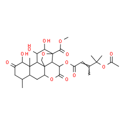 ChemSpider 2D Image | Methyl 15-{[(2E)-4-acetoxy-3,4-dimethyl-2-pentenoyl]oxy}-1,11,12-trihydroxy-2,16-dioxo-13,20-epoxypicrasan-21-oate | C30H40O13